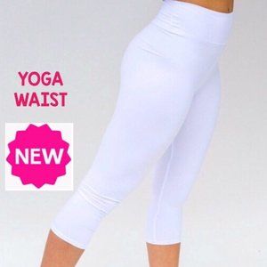 Plus NEW Womens White Capri Leggings Soft Yoga Waist Cropped Pants